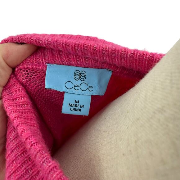 CeCe Hot Pink Sweater with pearls medium balloon sleeve Preppy Coquette Knit - Picture 12 of 13